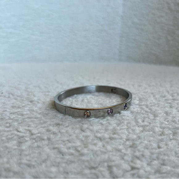 Stainless Steel Multi Color Stone love Bracelet | Silver - Picture 2 of 5